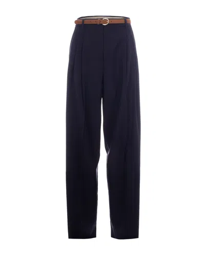 Max Mara Studio Elegantly Tailored Trousers For Women - Size M In Blue