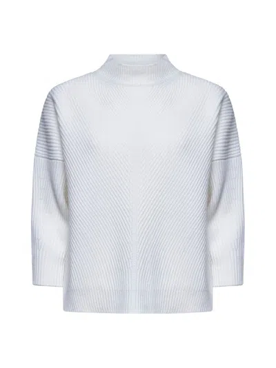 Max Mara Studio Eles Mock Neck Ribbed-knit Jumper In White