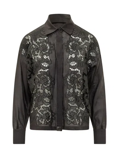 Max Mara Studio Embroidered Shirt With Elegant Design In Black