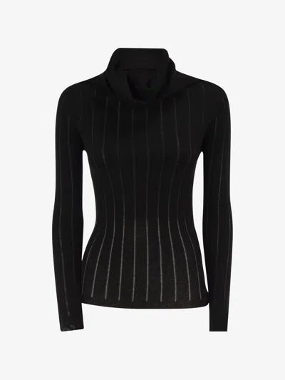 Max Mara Studio Embroidered Silk-wool Turtleneck Sweater In Black