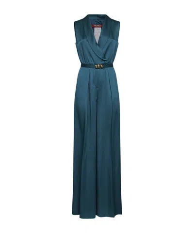 Max Mara Studio Envers Satin Tuxedo Jumpsuit In Green