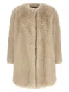 Max Mara Cappotto In Tessuto Effetto Faux Fur Beige In White