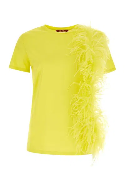 Max Mara Studio Feather Detailed Crewneck T In Yellow