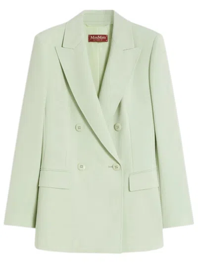 Max Mara Studio Fitted Pure Wool Crepe Satin Blazer With Center Back Vent In Green