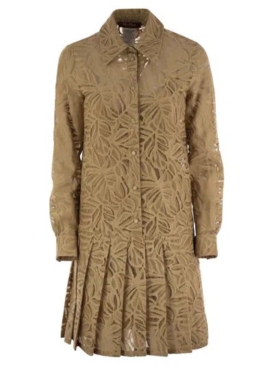 Max Mara Flared Lace Shirt Dress In Brown