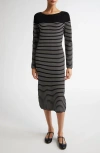 Max Mara Studio Flipper Stripe Long Sleeve Midi Sweater Dress In Navy