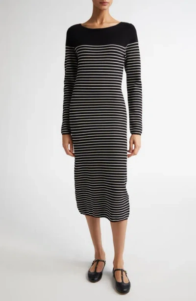 Max Mara Studio Flipper Stripe Long Sleeve Midi Sweater Dress In Navy
