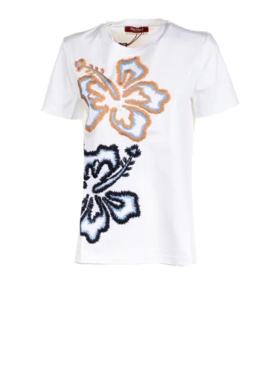 Max Mara Studio Floral Jersey T-shirt Elegance In White
