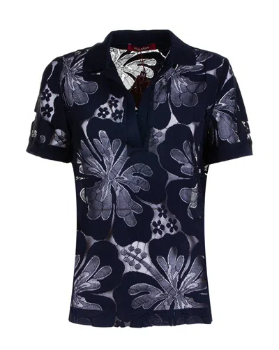 Max Mara Floral Patterned Lace Detailed Top In Blue