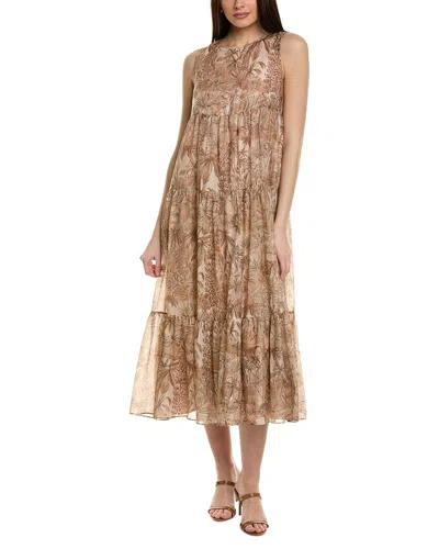 Max Mara Studio Foce Silk-blend Midi Dress In Brown