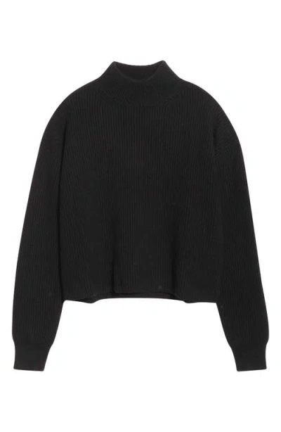 Max Mara Studio Mock Neck Ribbed Jumper In Black