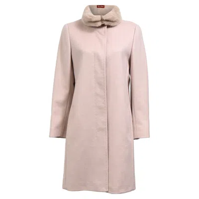 Max Mara Studio Fur Collar Coat In Pink Wool