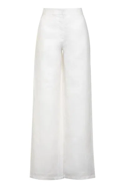 Max Mara Studio Garibo Linen Trousers In White