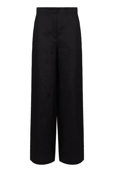 Max Mara Studio Garibo Linen Trousers In Black