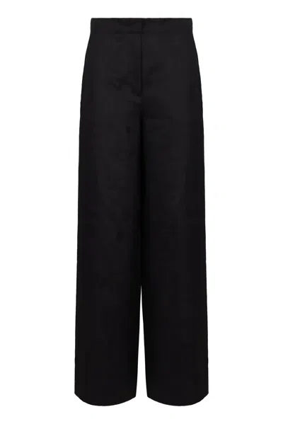 Max Mara Studio Garibo Linen Trousers In Black