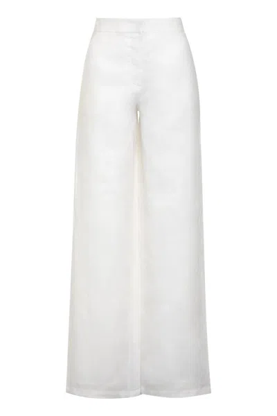 Max Mara Studio Garibo Linen Trousers In White