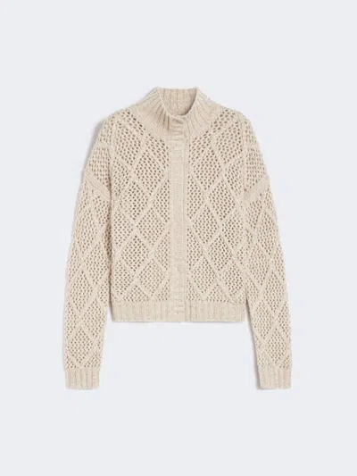 Max Mara Ghinea Diamond-pattern High-neck Cardigan In Neutral