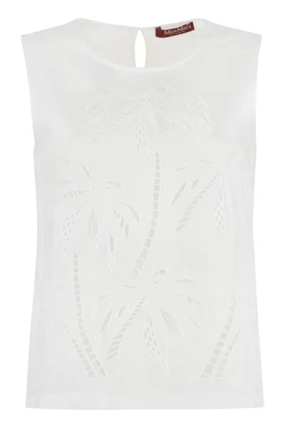 Max Mara 'orata' Embroidered Ramie Top In White