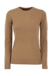 Max Mara Studio Giotto Crew Neck Jumper In Cashmere Yarn In Camel