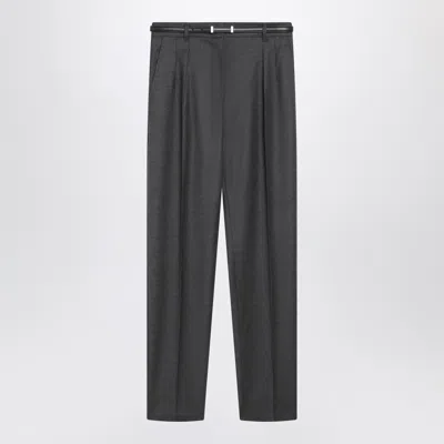 Max Mara Studio Dark Grey Wool Trousers In Green