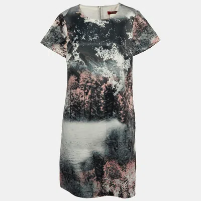 Pre-owned Max Mara Studio Grey Printed Satin Shift Dress M