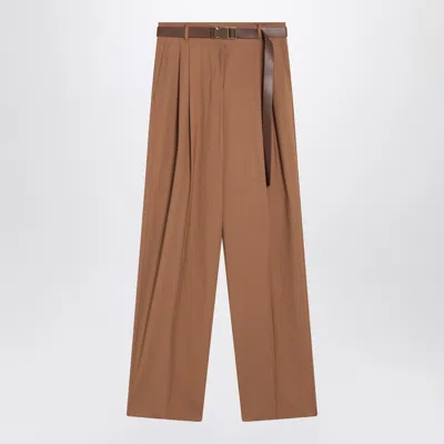 Max Mara Studio Hazelnut Wool Canvas Trousers In Brown