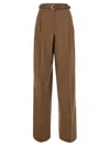 Max Mara Studio High-cut Wool-blend Pants With Matching Belt In Brown