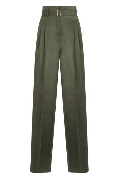 Max Mara Studio High-waisted Belted Linen Pants In Green
