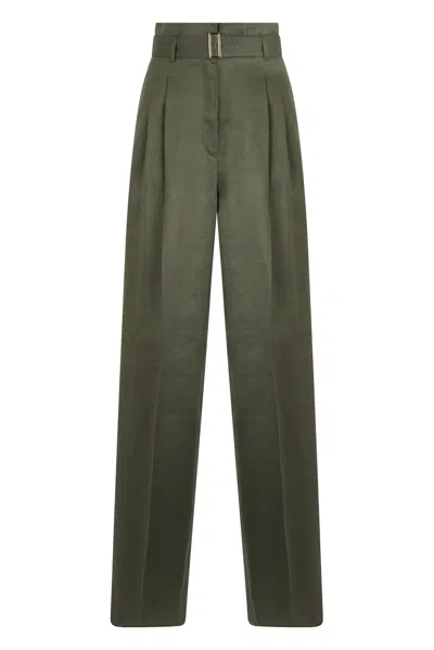 Max Mara Studio High-waisted Pants With Belt In Green