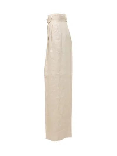 Max Mara Studio High-waisted Trousers With Belt In Corda