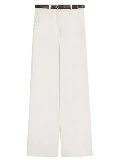Max Mara Studio High-waisted Wide Leg Trousers With Matching Belt In White
