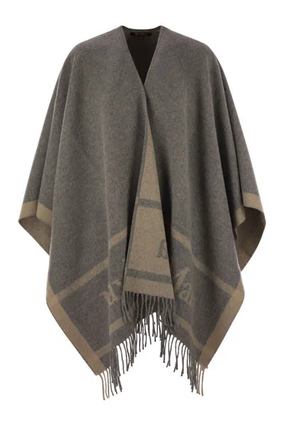 Max Mara Studio Hildestd - Jacquard Wool Poncho In Brown