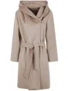 Max Mara Belted Waist Hooded Jacket Pockets In Neutral