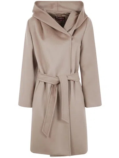 Max Mara Studio Hooded Belted "newmang" Coat Clothing In Neutral