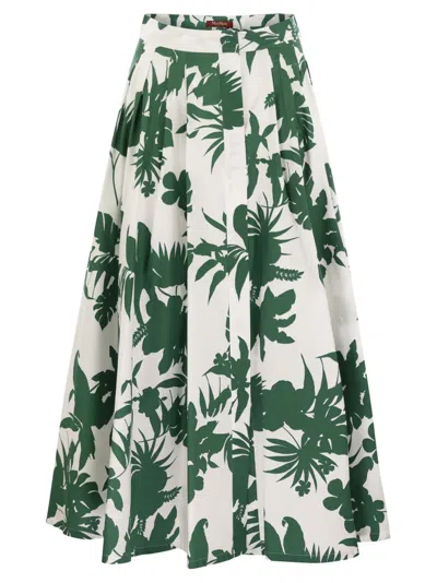 Max Mara Printed Poplin Pleated Skirt In Green
