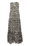 Max Mara Zebra Printed Crewneck Sleeveless Dress In White/black