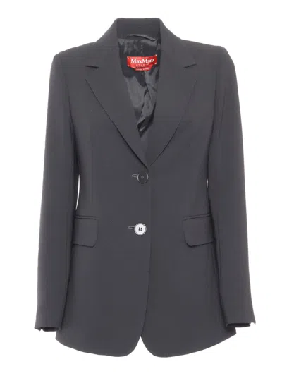 Max Mara Single-breasted Wool Broadcloth Blazer In Black
