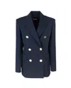 Max Mara Edicola Blazer In Navy Blue Wool Crêpe Satin In Blue