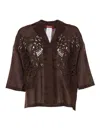 Max Mara Cropped Lace-embroidery Legno Jacket In Lightweight Ramie In Brown