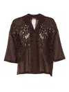 Max Mara Cropped Lace-embroidery Legno Jacket In Lightweight Ramie In Brown