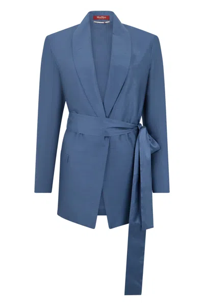 Max Mara Studio Jacket In Shantung Silk In Blue