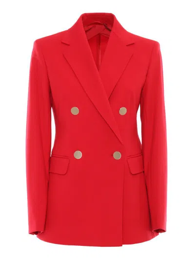 Max Mara Tailored Double-breasted Jersey Jacket With Gold-tone Buttons In Red
