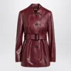Max Mara Jacket With Belt In Bordeaux Nappa Leather