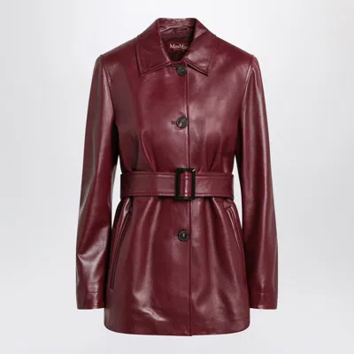 MAX MARA MAX MARA STUDIO JACKET WITH BELT IN BORDEAUX NAPPA