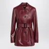 Max Mara Jacket With Belt In Bordeaux Nappa Leather In Brown