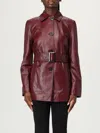 Max Mara Jacket With Belt In Bordeaux Nappa Leather In Red