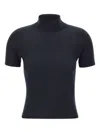 Max Mara Turtleneck Ribbed Top In Blue