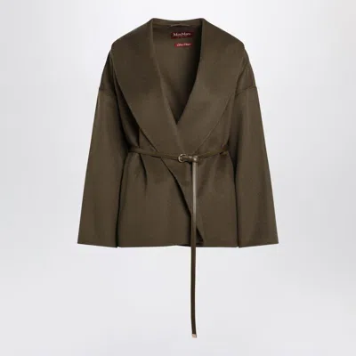 Max Mara Studio Khaki Wrap Coat In Green