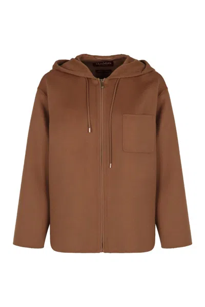 Max Mara Studio Knitted Hoodie In Brown