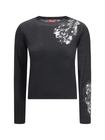 Max Mara Studio Lace-trimmed Wool Sweater In Black